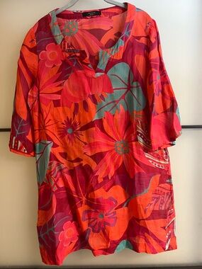 MaxMara Weekend Floral Shift Top in Coral, Magenta & Teal